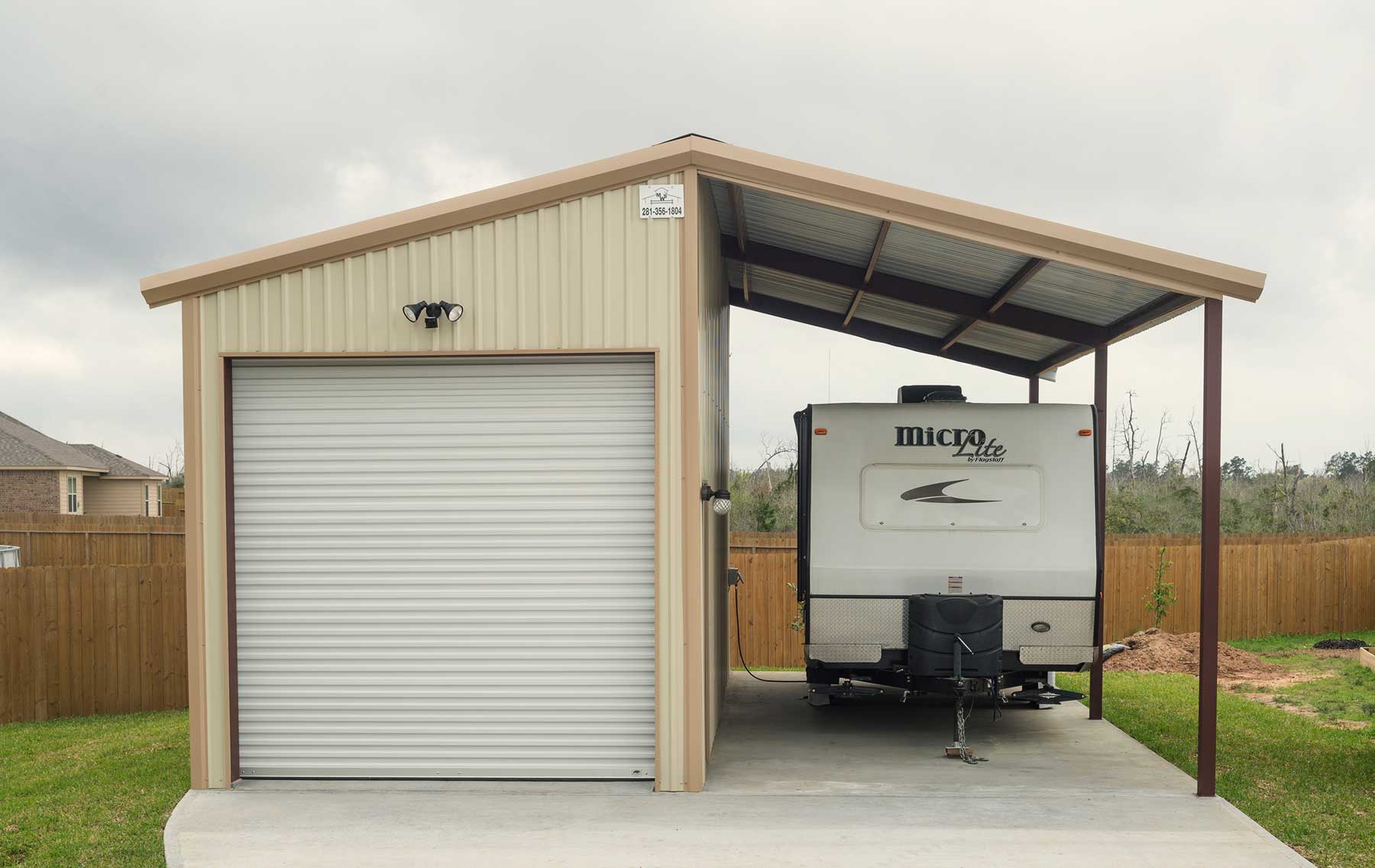 Metal Garage with RV Cover